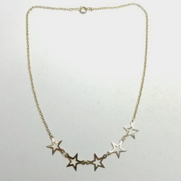 Vintage Five Stars Gold Tone Chain Necklace, Celestial Space Style, Estate - Picture 3 of 6